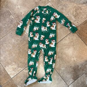 Carter's Green Christmas bulldog print Footed One Piece fleece pajama